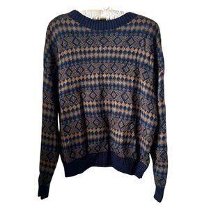 Patterned Navy and Tan Women's Sweater